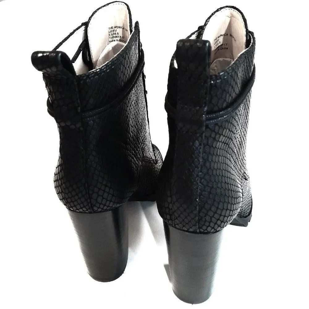 Katy Perry the Monica-Snake Emboss Open Toe Black Ankle Boot Size 5.5M
